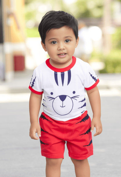 Tiger Claws Half Sleeves T-Shirt & Half Pant Set | Red