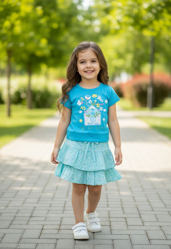 With Love Half Sleeves Top & Skirt Set | Blue