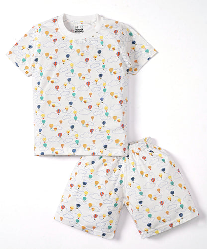 Moon Space and Hot Air Balloon Half Sleeves T-Shirt & Half Pant Set | Pack of 2