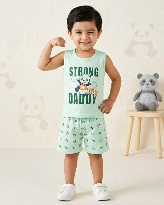 Strong Daddy Sleeveless T-Shirt & Half Pant Set | Green