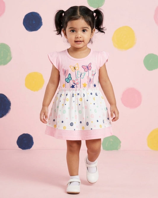 Butterfly Garden Short Sleeves Frock & Bloomer Pant Set | Pink