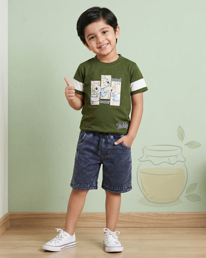 Happy Teddy Half Sleeves T-Shirt & RFD Shorts Set | Green
