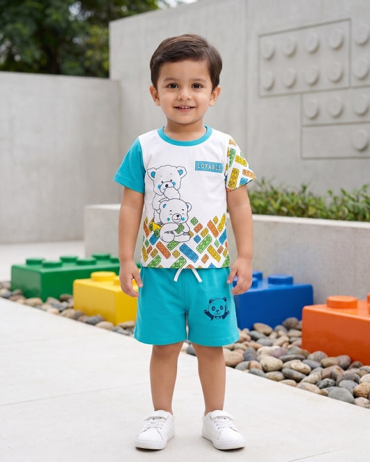 Loyable Half Sleeves T-Shirt & Half Pant Set | Blue