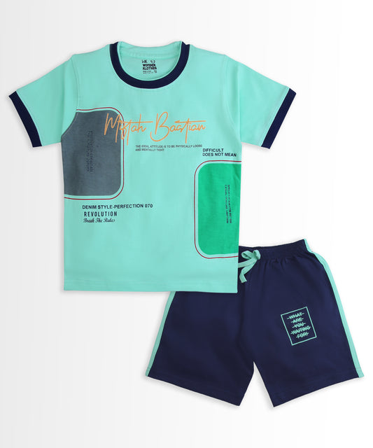 Miftah Half Sleeves T-Shirt & Half Pant Set | Green