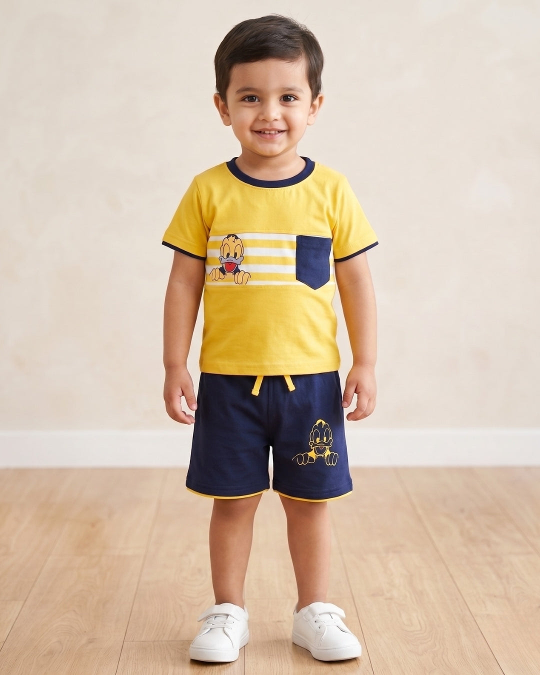 Donald Duck Half Sleeves T-Shirt & Half Pant Set | Yellow