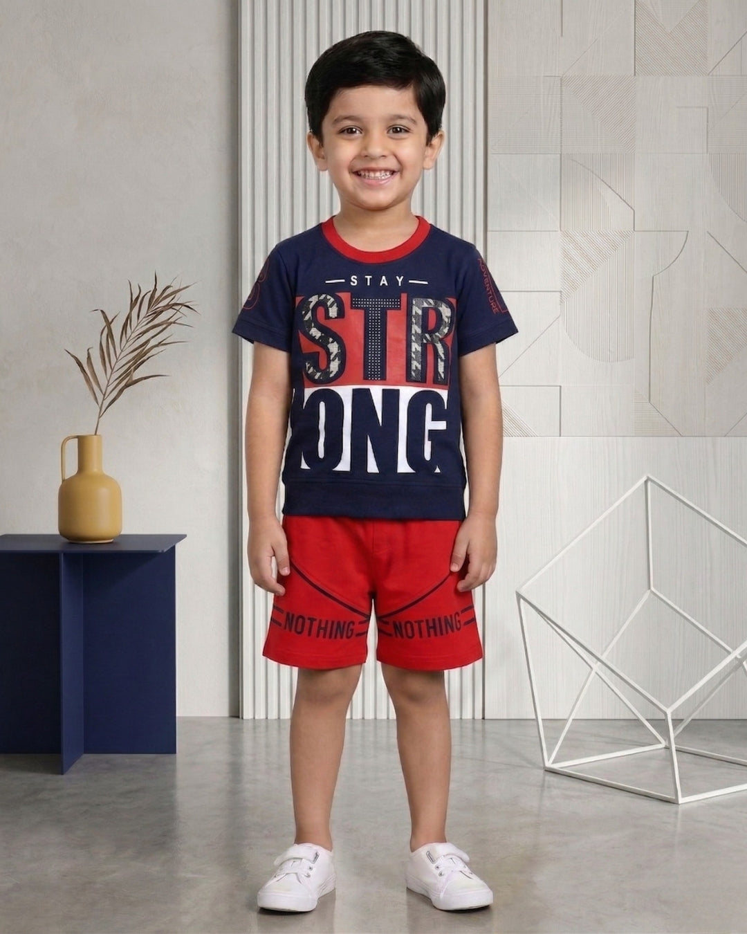 Stay Strong Half Sleeves T-Shirt & Shorts Set | Red