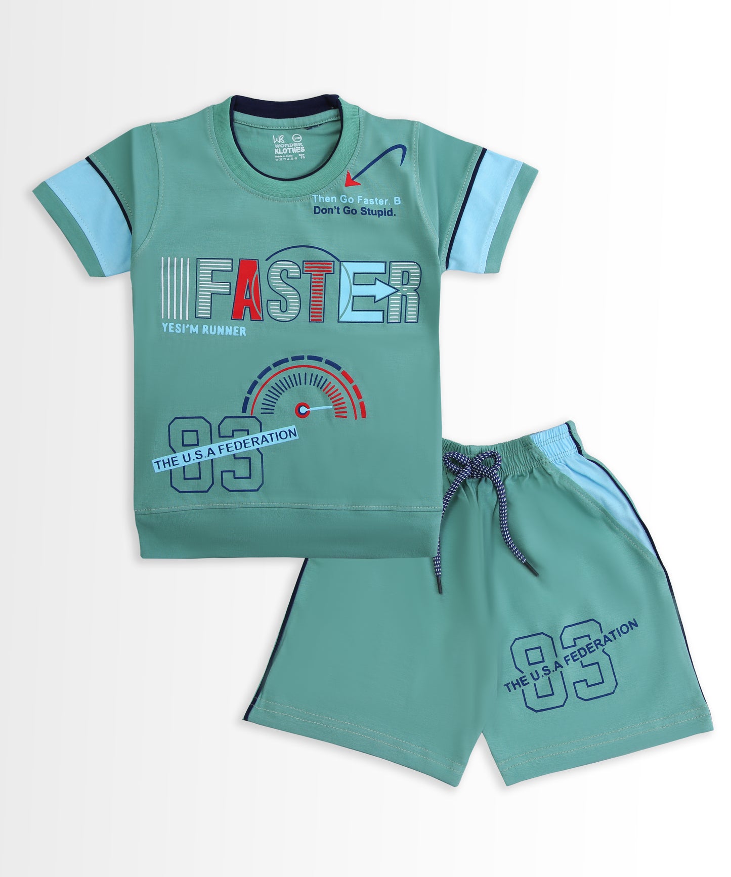 Faster Half Sleeves T-Shirt & Shorts Set | Green