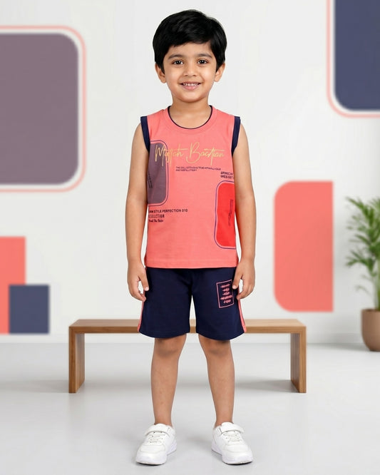 Miftah Sleeveless T-Shirt & Shorts Set | Pink