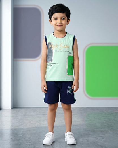 Miftah Sleeveless T-Shirt & Shorts Set | Green