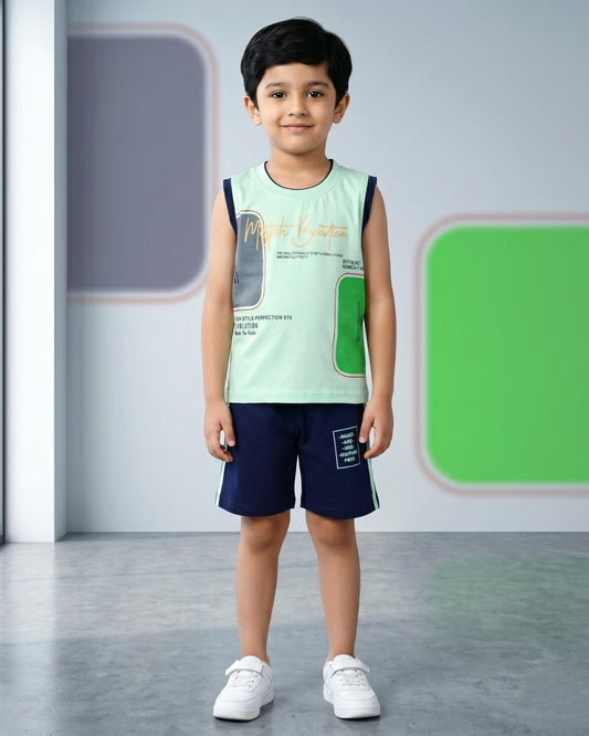 Miftah Sleeveless T-Shirt & Shorts Set | Green