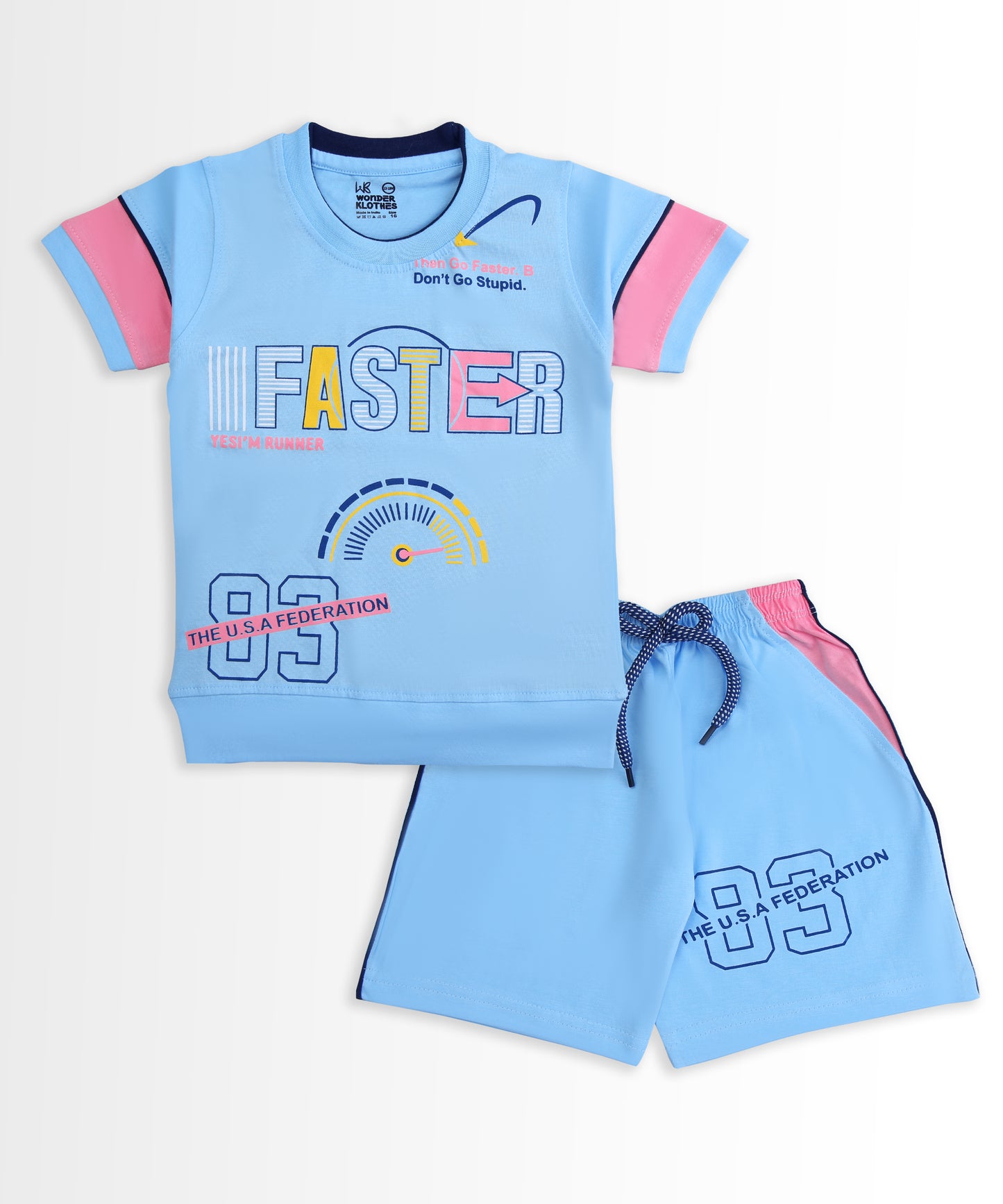 Faster Half Sleeves T-Shirt & Shorts Set | Blue