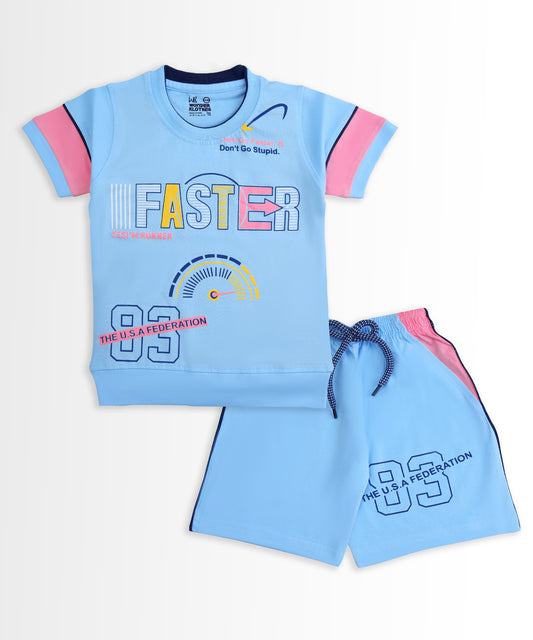 Faster Half Sleeves T-Shirt & Shorts Set | Blue