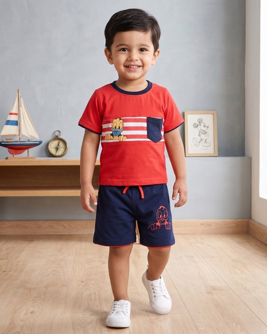 Donald Duck Half Sleeves T-Shirt & Half Pant Set | Red