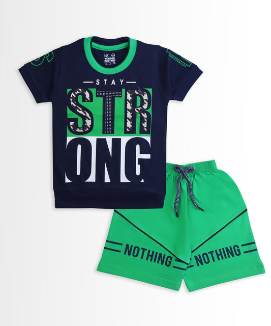 Stay Strong Half Sleeves T-Shirt & Shorts Set | Green