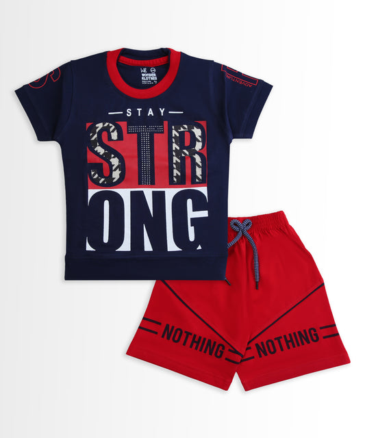 Stay Strong Half Sleeves T-Shirt & Shorts Set | Red