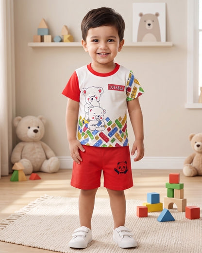 Loyable Half Sleeves T-Shirt & Half Pant Set | Red