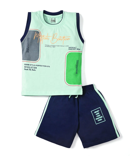 Miftah Sleeveless T-Shirt & Shorts Set | Green