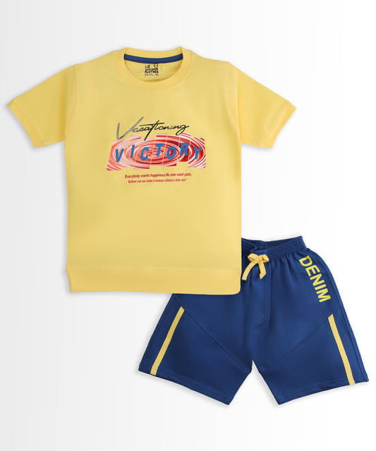 Victory Half Sleeves T-Shirt & Shorts Set | Yellow