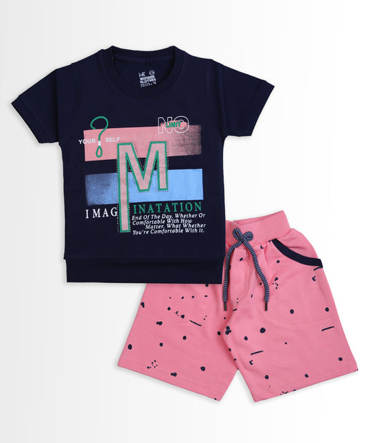 Imagination Half Sleeves T-Shirt & Shorts Set | Pink