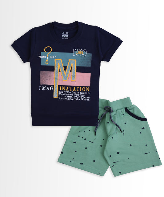 Imagination Half Sleeves T-Shirt & Shorts Set | Green