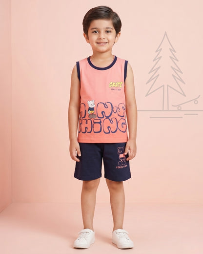 Skate Things Sleeveless T-Shirt & Half Pant Set | Orange