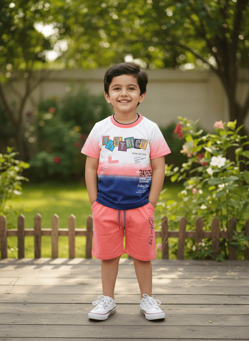 District Half Sleeves T-Shirt & Shorts Set | Pink