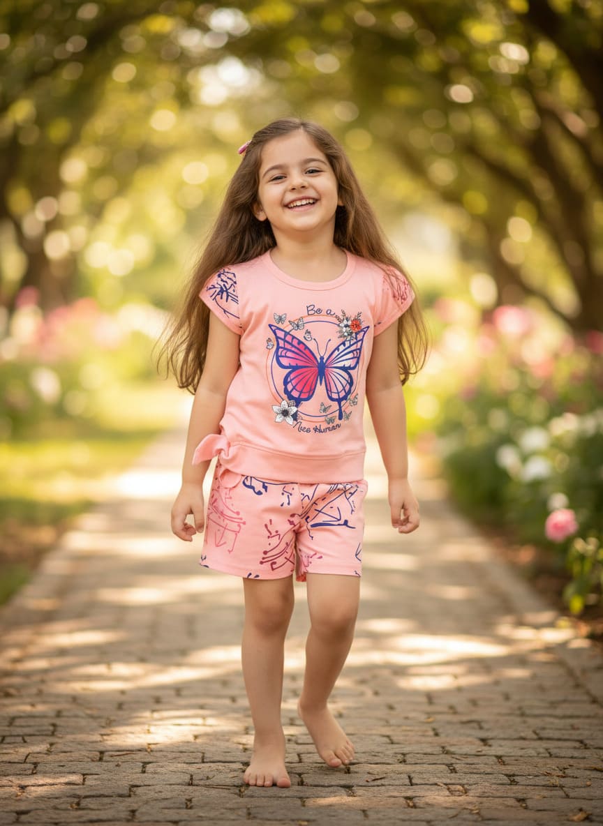 Butterfly Knot Short Sleeves Top & Hot Pant Set | Pink