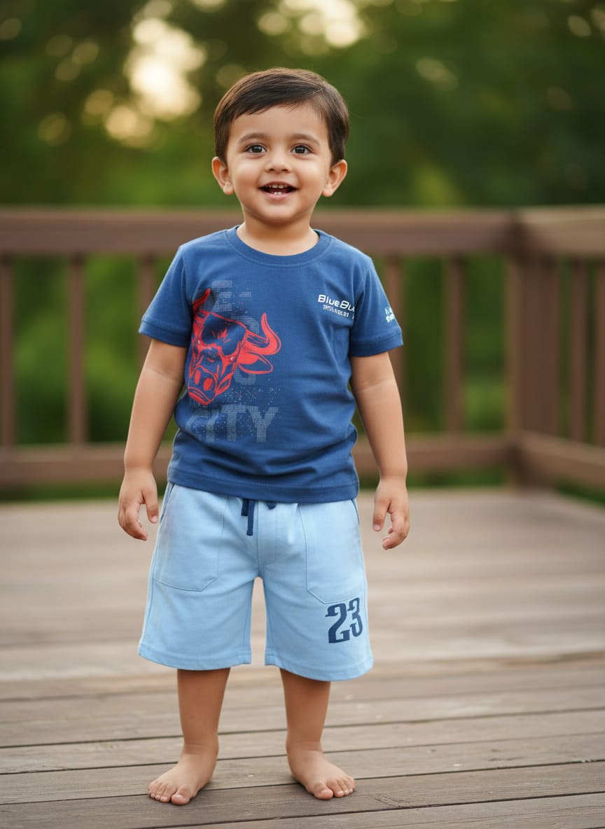 Bulls City Half Sleeves T-Shirt & Shorts Set | Blue