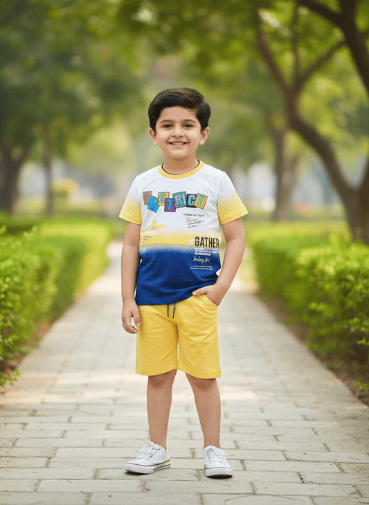 District Half Sleeves T-Shirt & Shorts Set | Yellow
