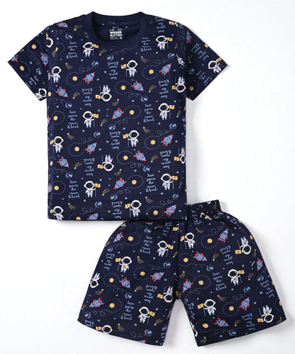 Surfing Beach and Moon Space Half Sleeves T-Shirt & Half Pant Set | Pack of 2