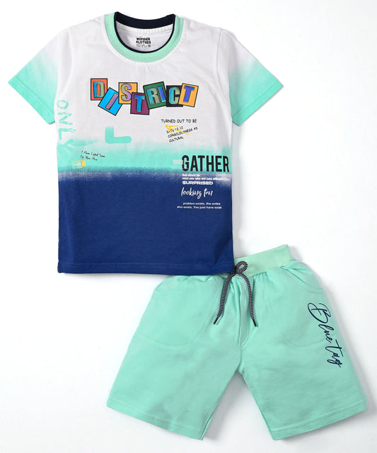 District Half Sleeves T-Shirt & Shorts Set | Green