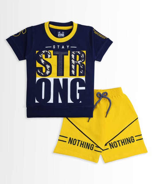 Stay Strong Half Sleeves T-Shirt & Shorts Set | Yellow
