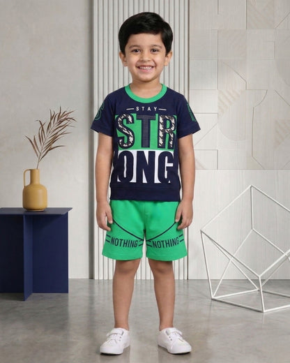 Stay Strong Half Sleeves T-Shirt & Shorts Set | Green