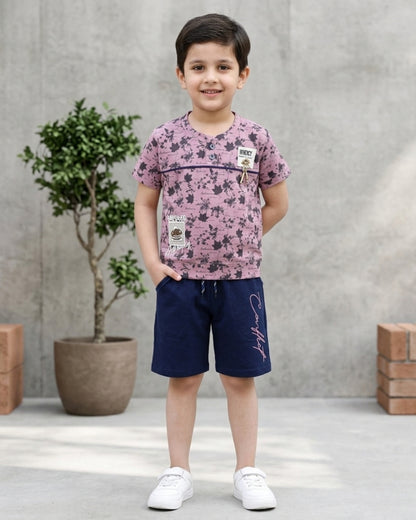 Conflict Half Sleeves T-Shirt & Shorts Set | Violet