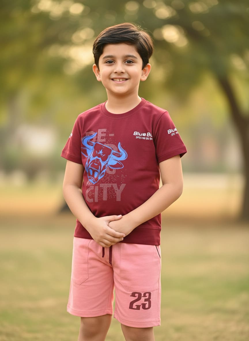 Bulls City Half Sleeves T-Shirt & Shorts Set | Maroon