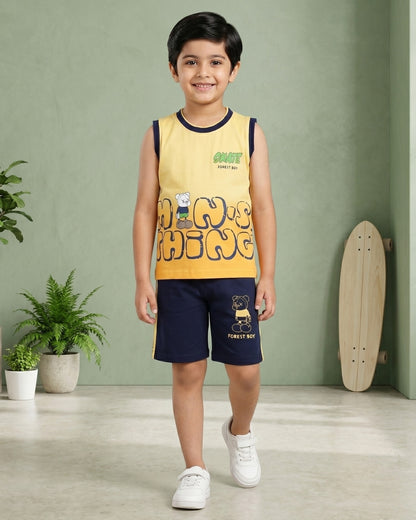 Skate Things Sleeveless T-Shirt & Half Pant Set | Yellow