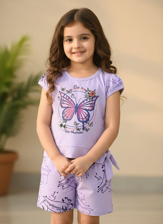 Butterfly Knot Short Sleeves Top & Hot Pant Set | Violet