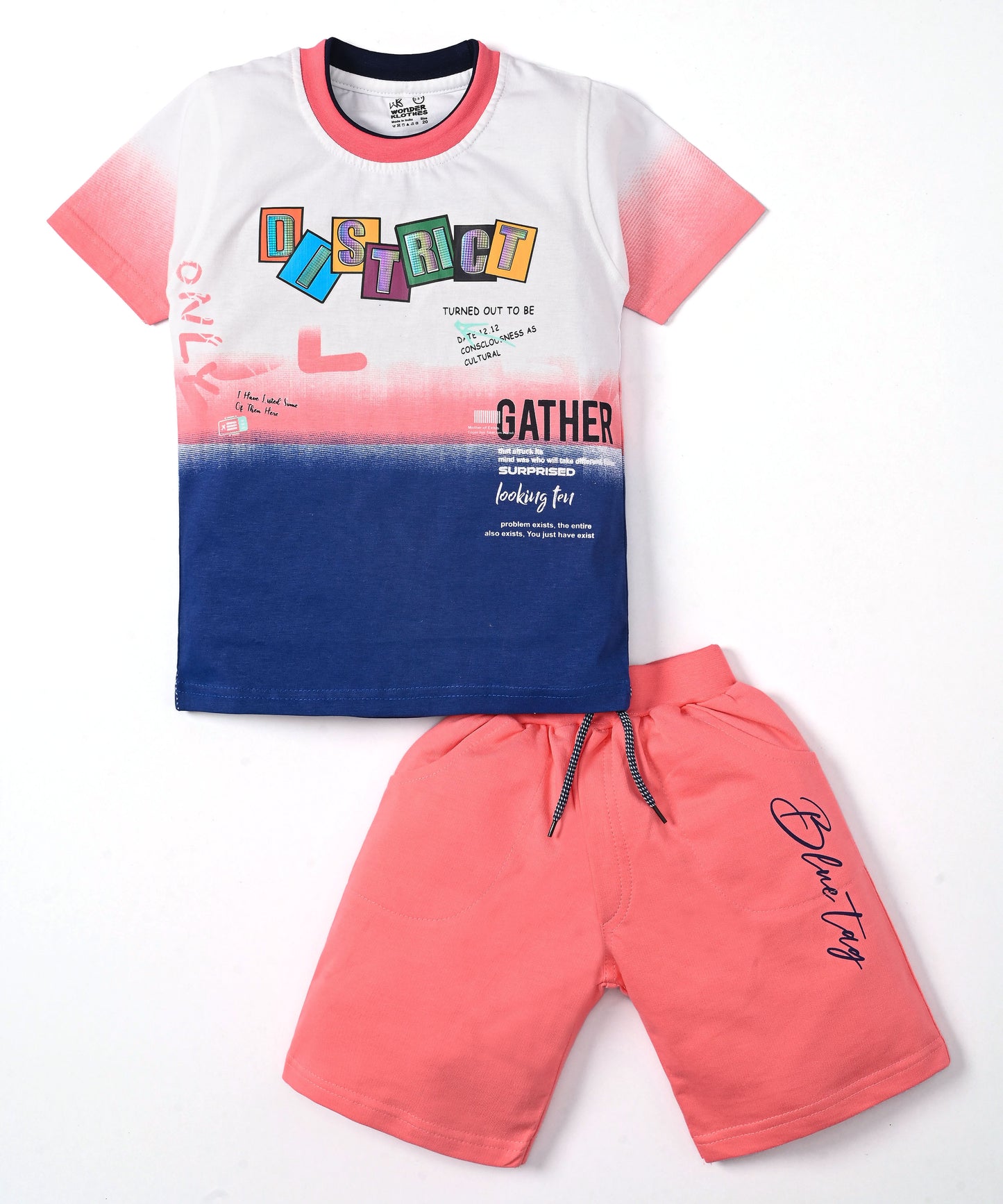 District Half Sleeves T-Shirt & Shorts Set | Pink