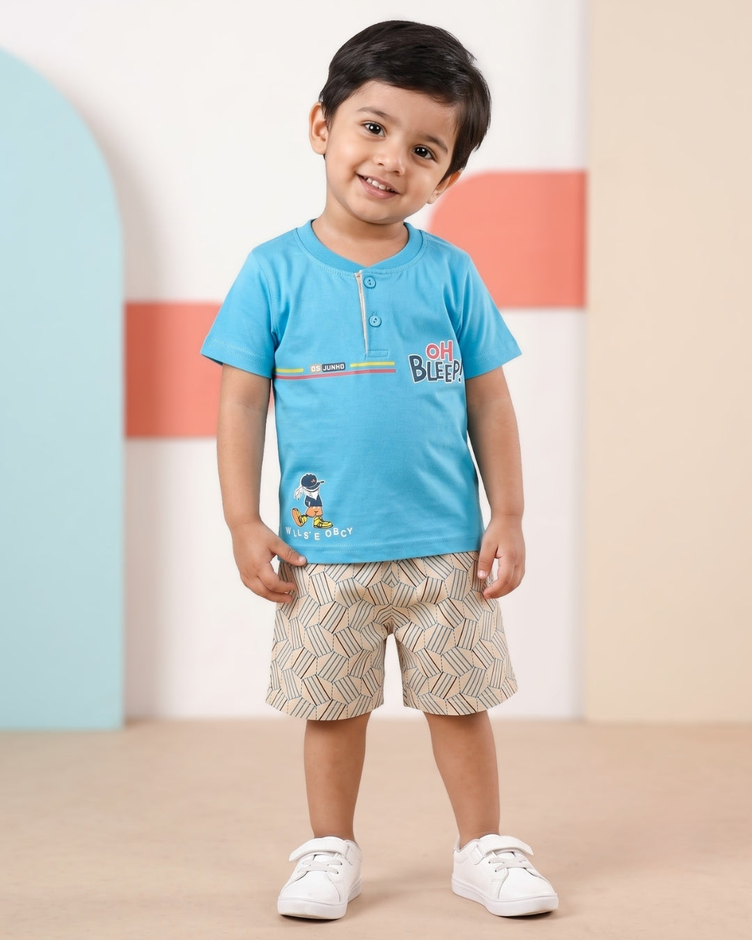 Oh Bleep Half Sleeves T-Shirt & Half Pant Set | Blue