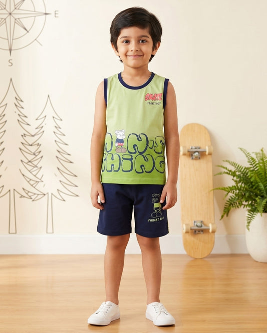 Skate Things Sleeveless T-Shirt & Half Pant Set | Green