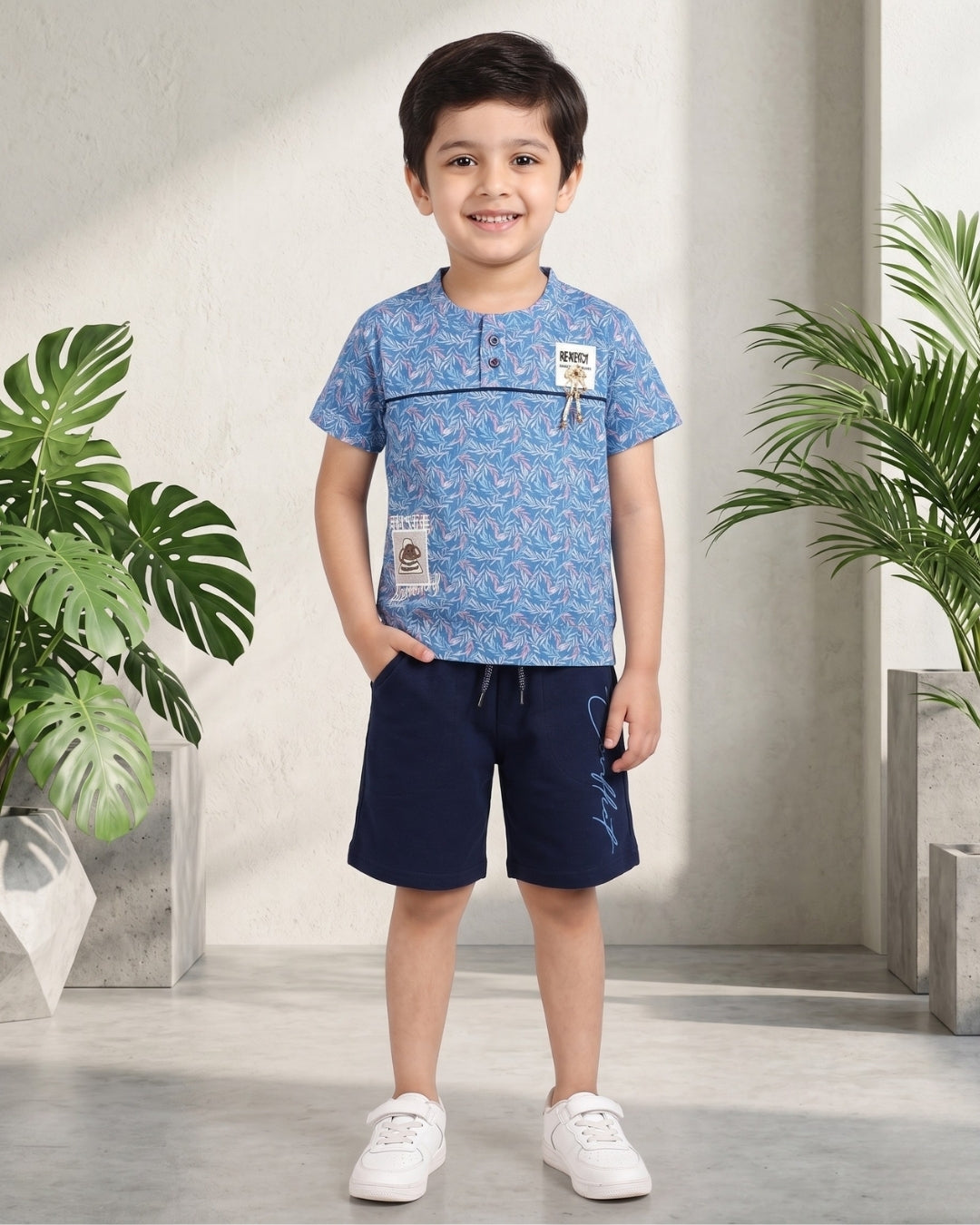 Conflict Half Sleeves T-Shirt & Shorts Set | Blue