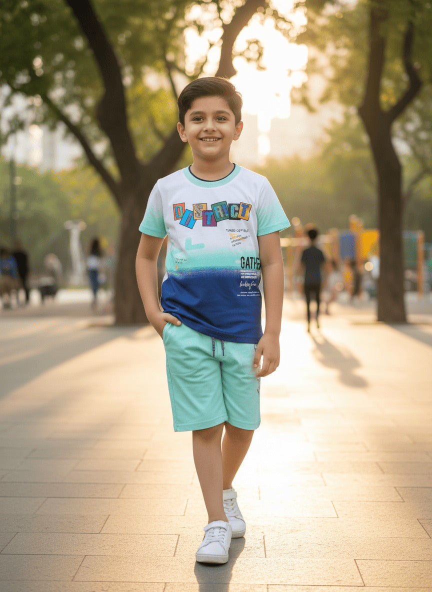 District Half Sleeves T-Shirt & Shorts Set | Green