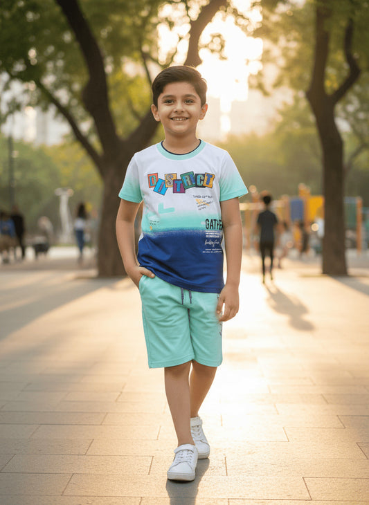 District Half Sleeves T-Shirt & Shorts Set | Green