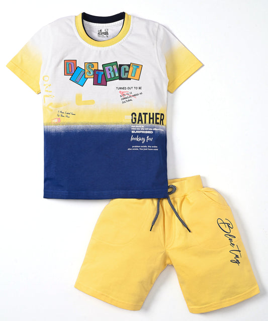 District Half Sleeves T-Shirt & Shorts Set | Yellow