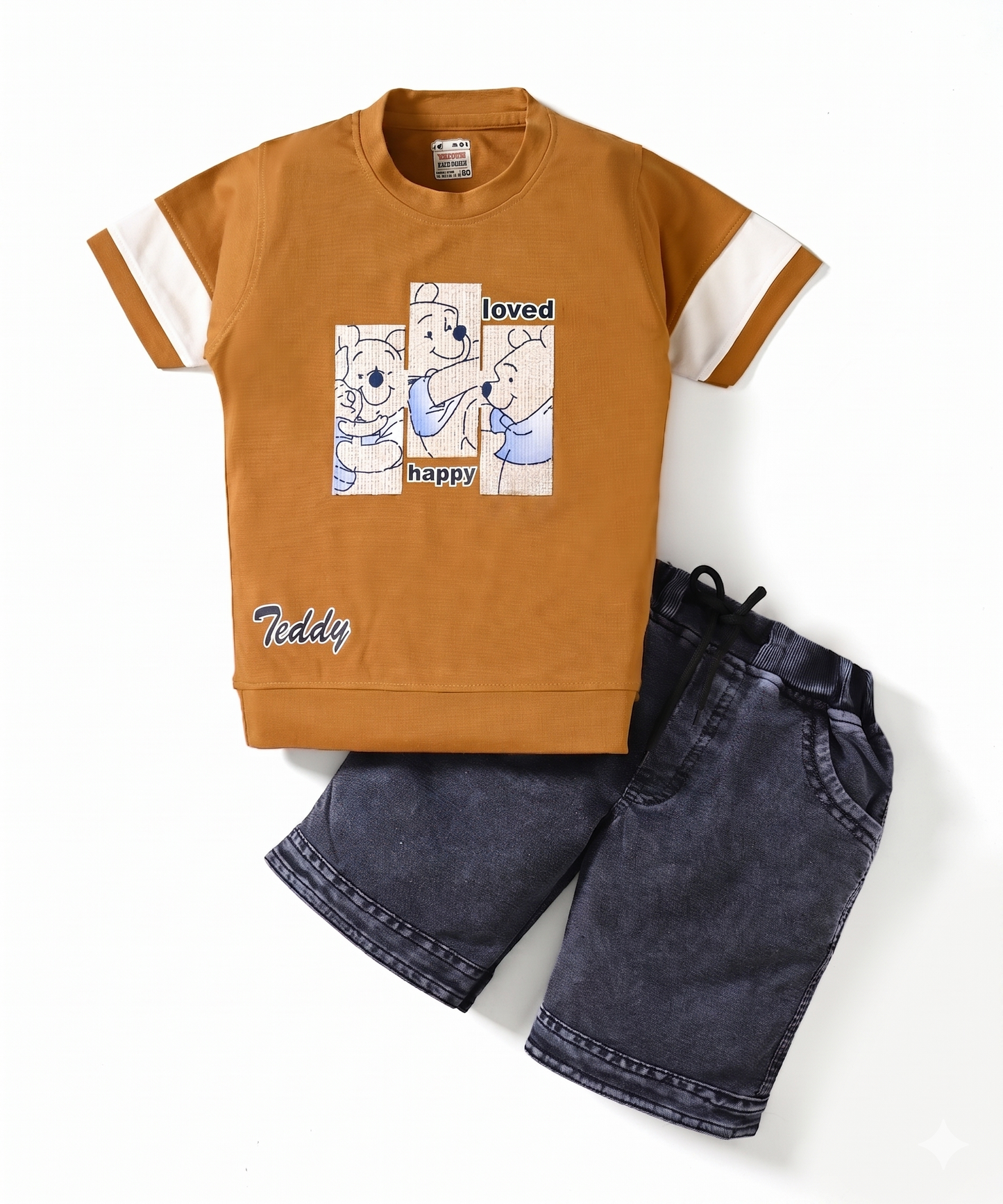 Happy Teddy Half Sleeves T-Shirt & RFD Shorts Set | Yellow