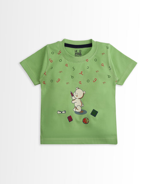 Teddy Alphabet Half Sleeves T-Shirt & Half Pant Set | Green