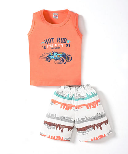 Hot Rod Racer Sleeveless T-Shirt & Half Pant Set | Orange