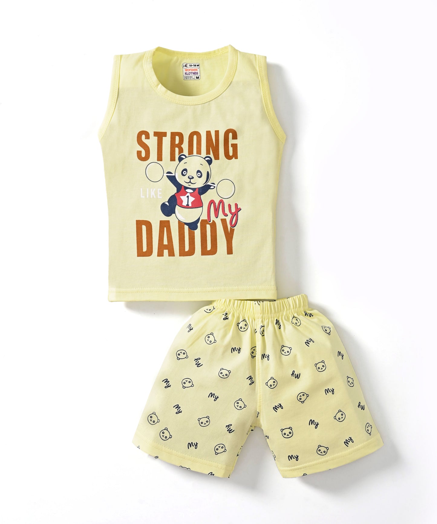 Strong Daddy Sleeveless T-Shirt & Half Pant Set | Yellow