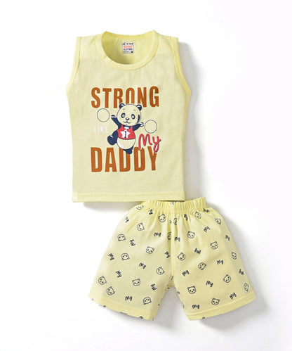 Strong Daddy Sleeveless T-Shirt & Half Pant Set | Yellow