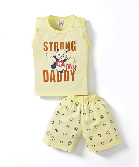 Strong Daddy Sleeveless T-Shirt & Half Pant Set | Yellow